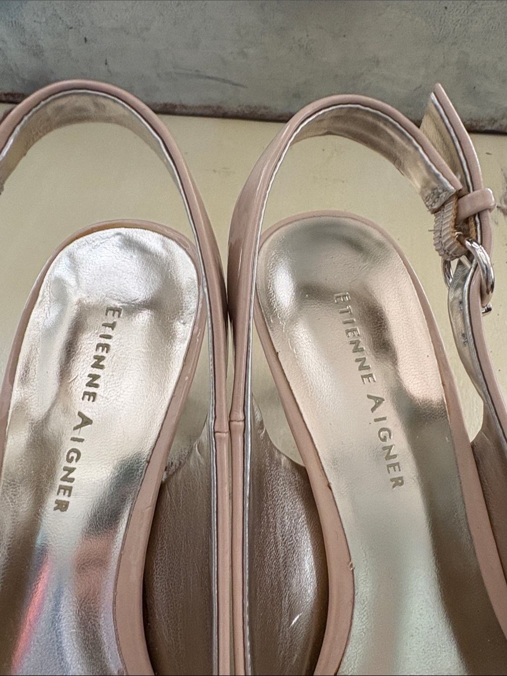 Etienne Aigner Sling Back Faux Leather Womens 7 Odelia Shoes High Heels Nude - Picture 6 of 7